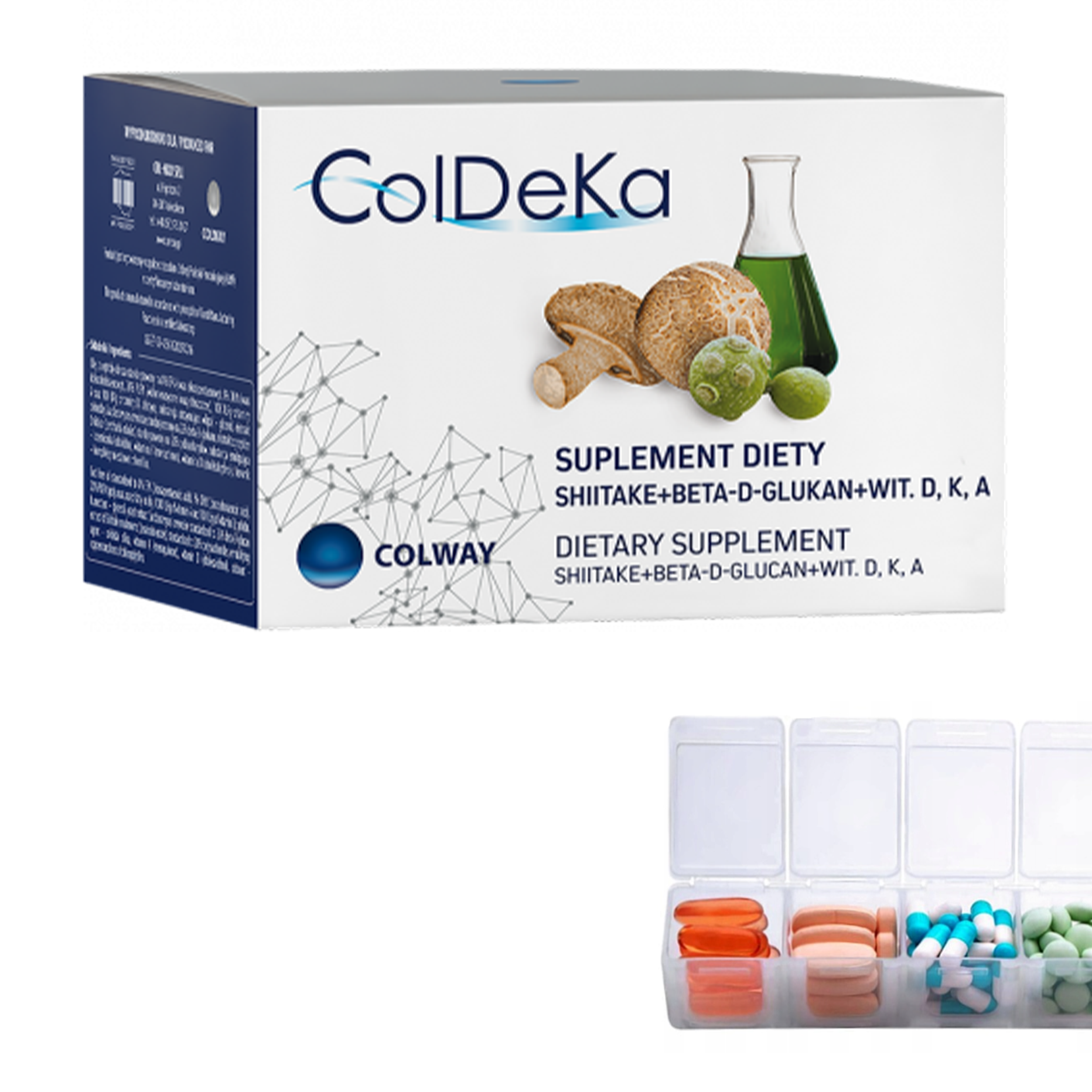 Witaminy D3 K2 A + Grzyby Shitake Colway ColDeKa 60 kasułek